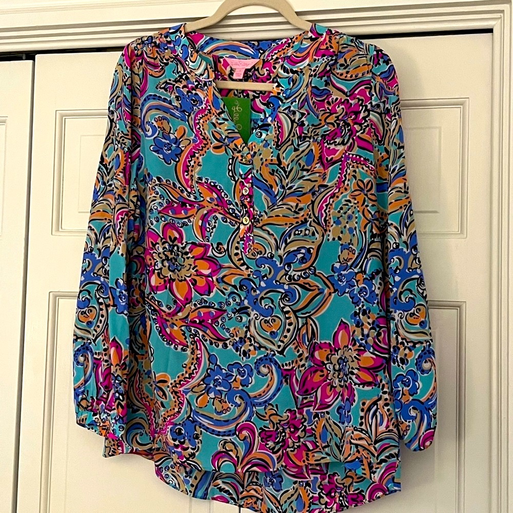 NEW Lilly Pulitzer Alexandra Top aqua Bait and Switch size S NWT
